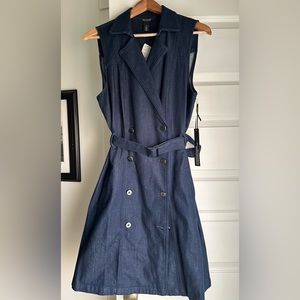 White House Black Market Denim Button Up Dress with Belt and Pockets